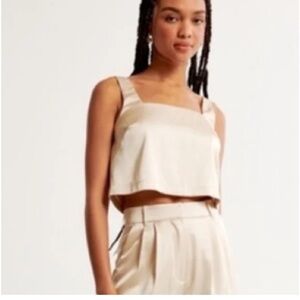 Abercrombie & Fitch Gold Beige Cropped Satin Tank Top Size Large NWT